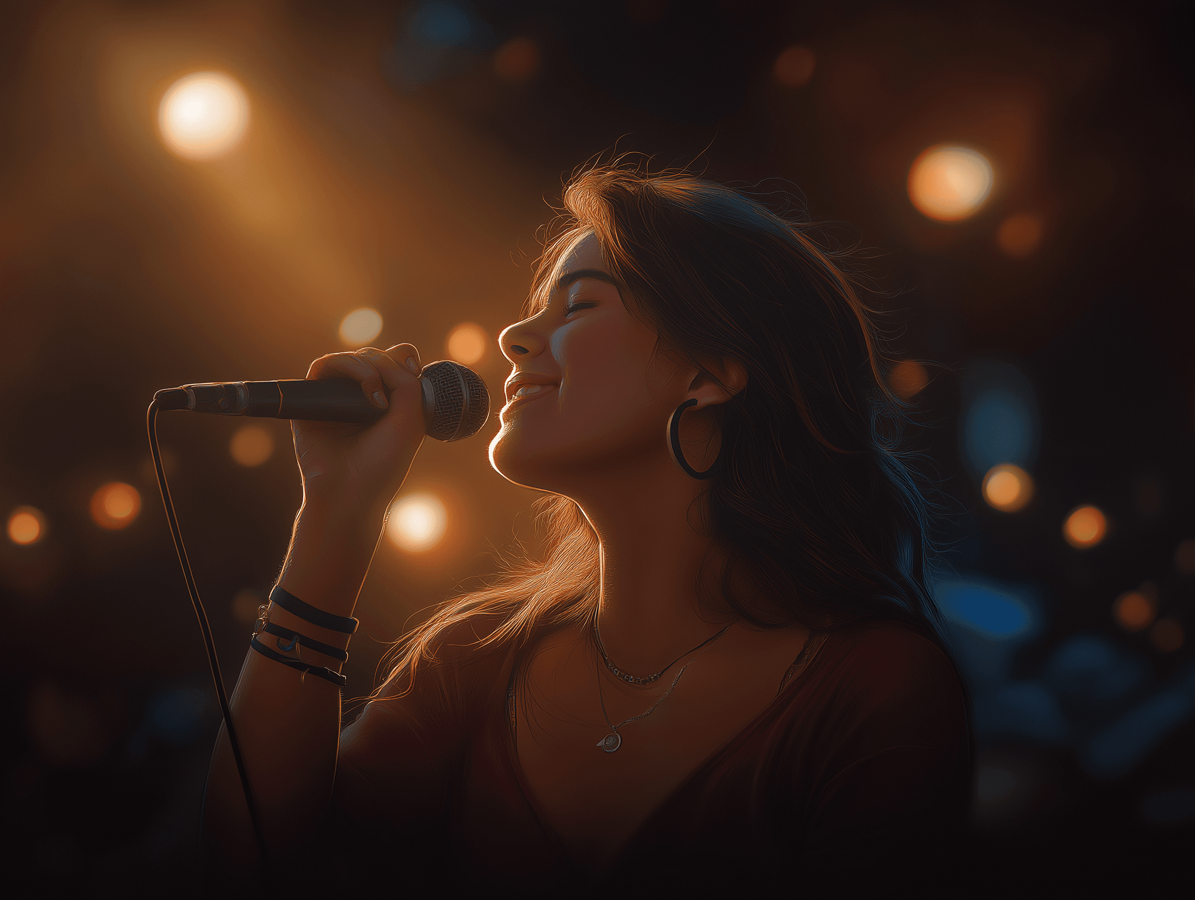 Vocalist performing with microphone